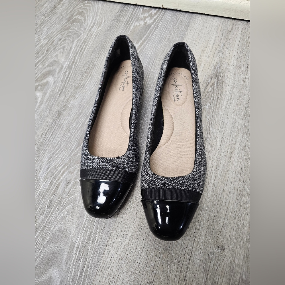Clarks juliet monte Black and Gray Flats. Not worn
